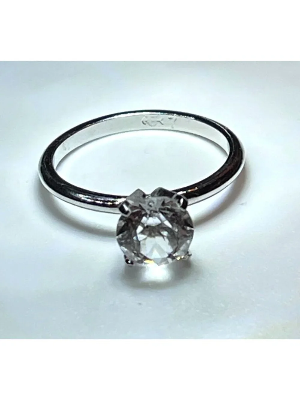Vintage 80s Uncas White Metallic Solitaire Engagement Ring Women Size 6.75